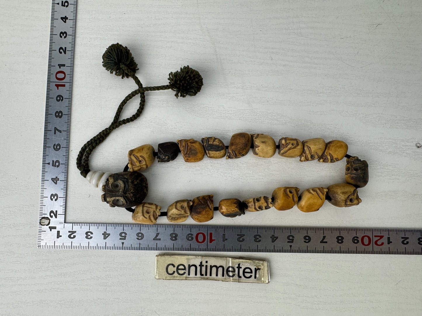 Y9233 JUZU Rosary skeleton carving skull Japan antique Buddhist Prayer Beads