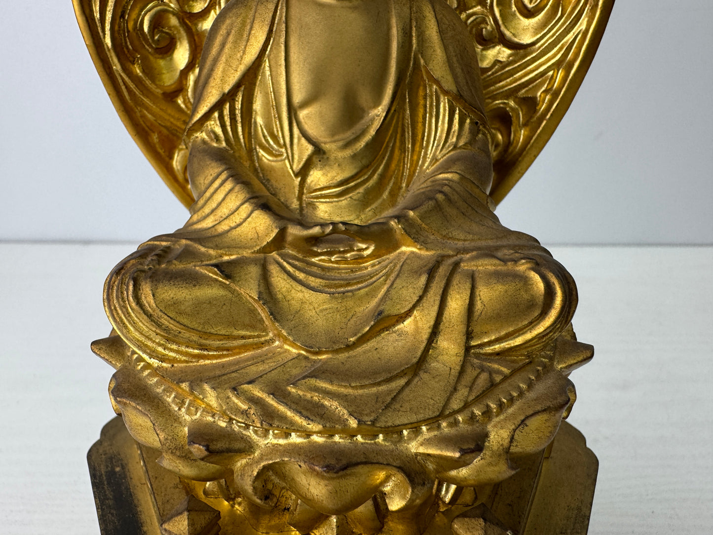 Y9235 STATUE Buddha figurine seated Amida wood carving gold leaf Japan antique