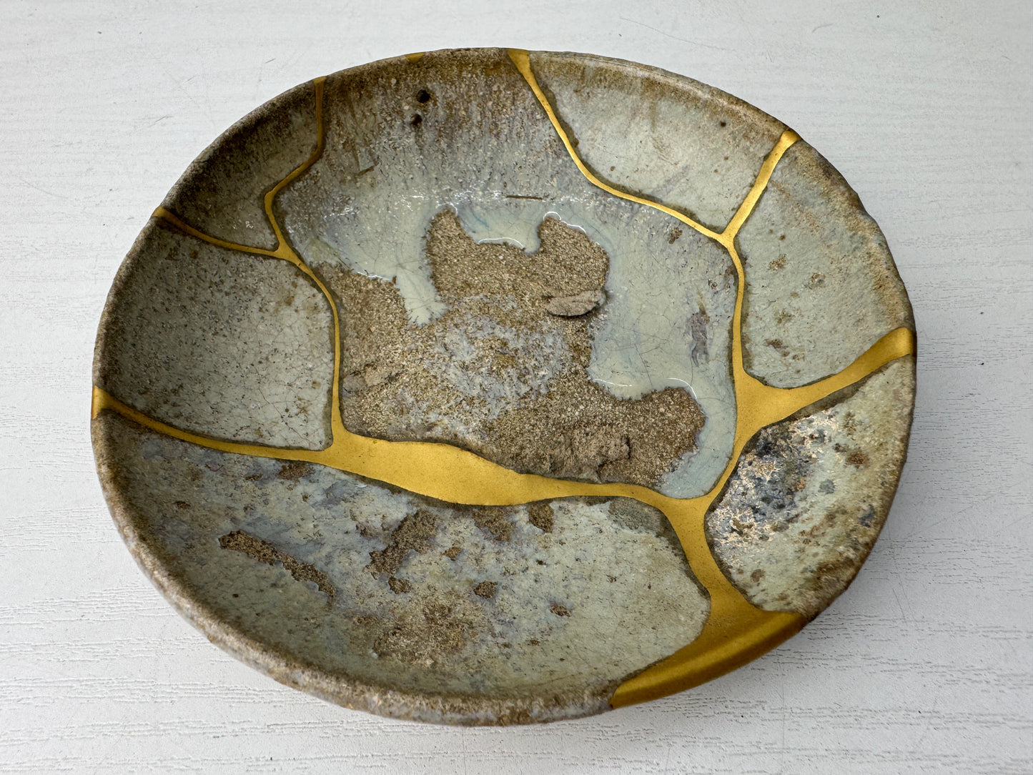 Y9254 CHAWAN Karatsu-ware flat Sake cup sakazuki kintsugi Japan antique kitchen