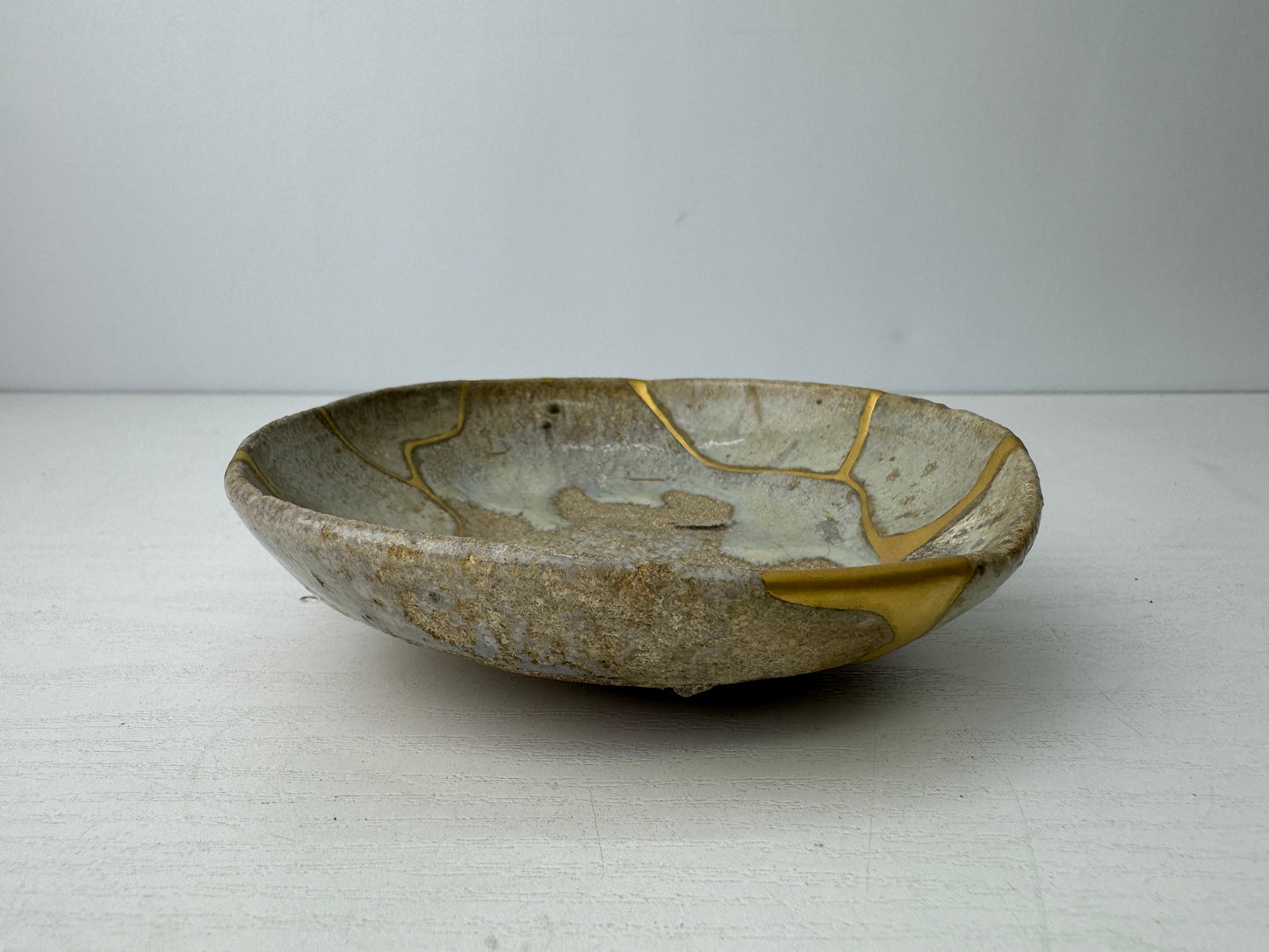 Y9254 CHAWAN Karatsu-ware flat Sake cup sakazuki kintsugi Japan antique kitchen