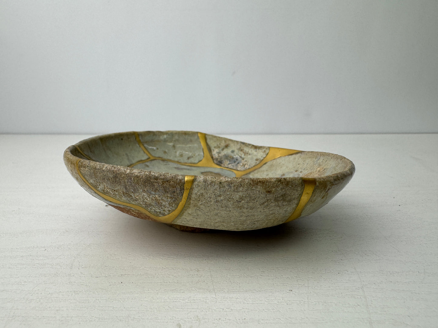 Y9254 CHAWAN Karatsu-ware flat Sake cup sakazuki kintsugi Japan antique kitchen