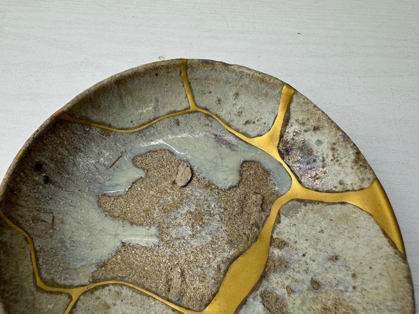 Y9254 CHAWAN Karatsu-ware flat Sake cup sakazuki kintsugi Japan antique kitchen