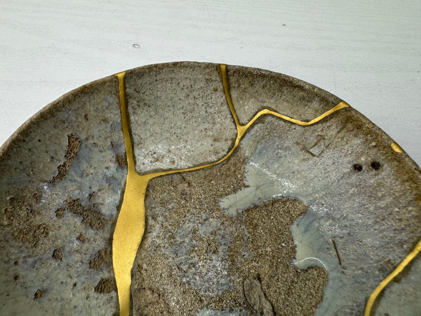 Y9254 CHAWAN Karatsu-ware flat Sake cup sakazuki kintsugi Japan antique kitchen