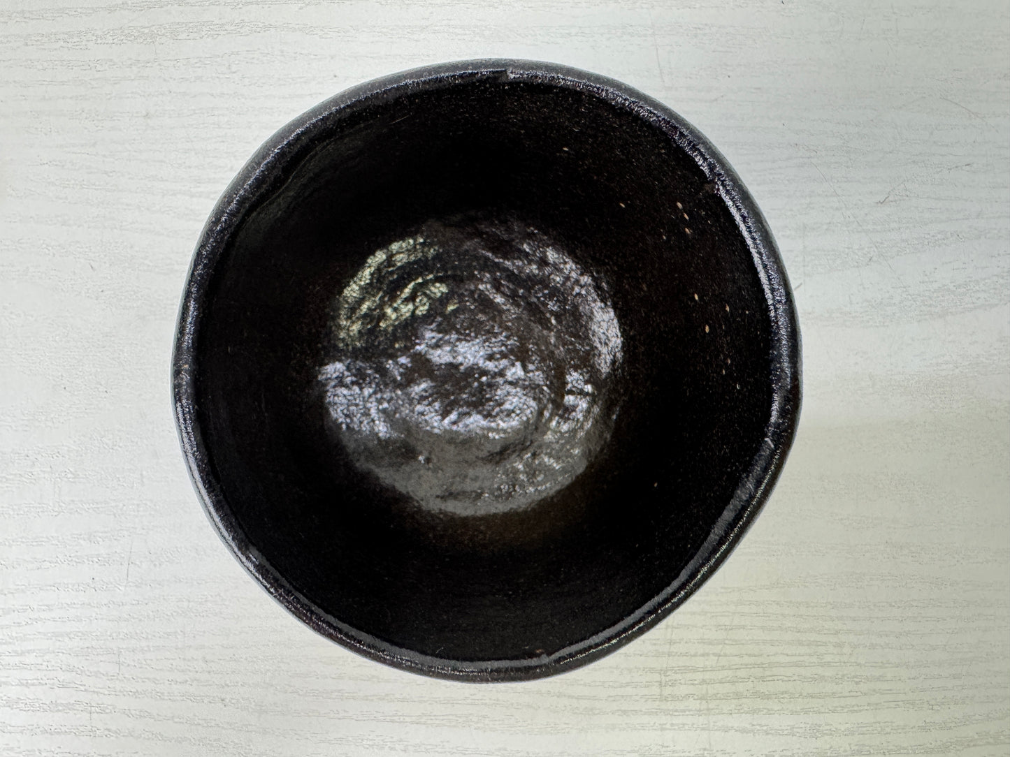 Y9281 CHAWAN Raku-ware Black tubular bowl signed Japan antique tea ceremony cup