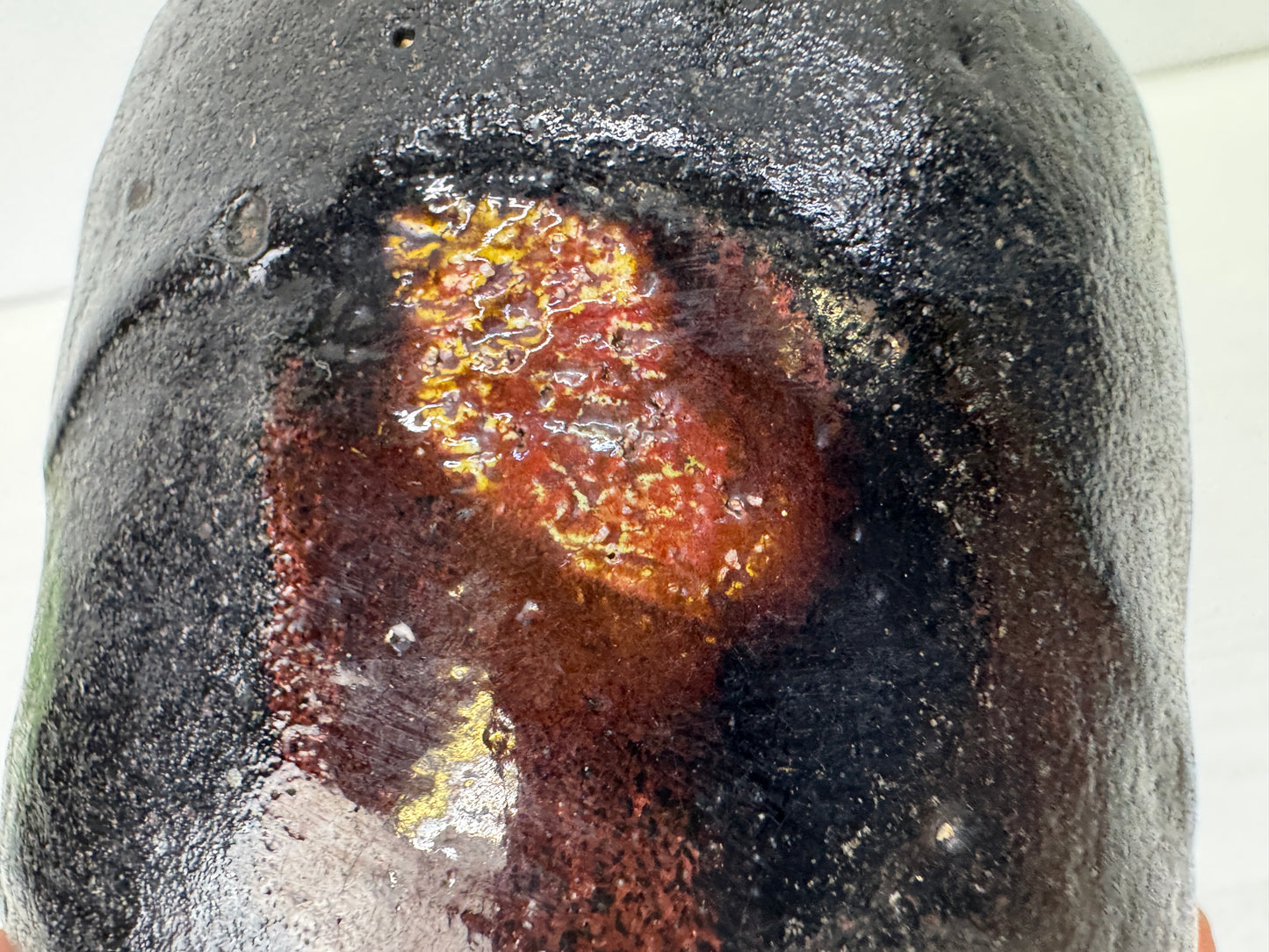 Y9281 CHAWAN Raku-ware Black tubular bowl signed Japan antique tea ceremony cup