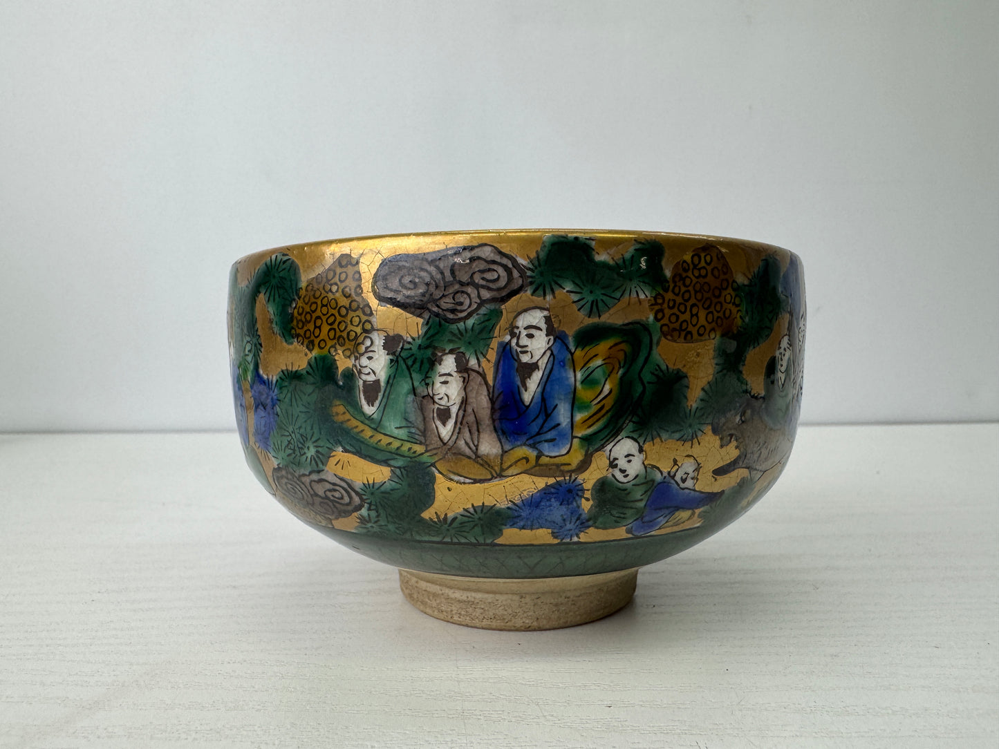 Y9283 CHAWAN Kutani-ware bowl Karako signed box Japan antique tea ceremony cup