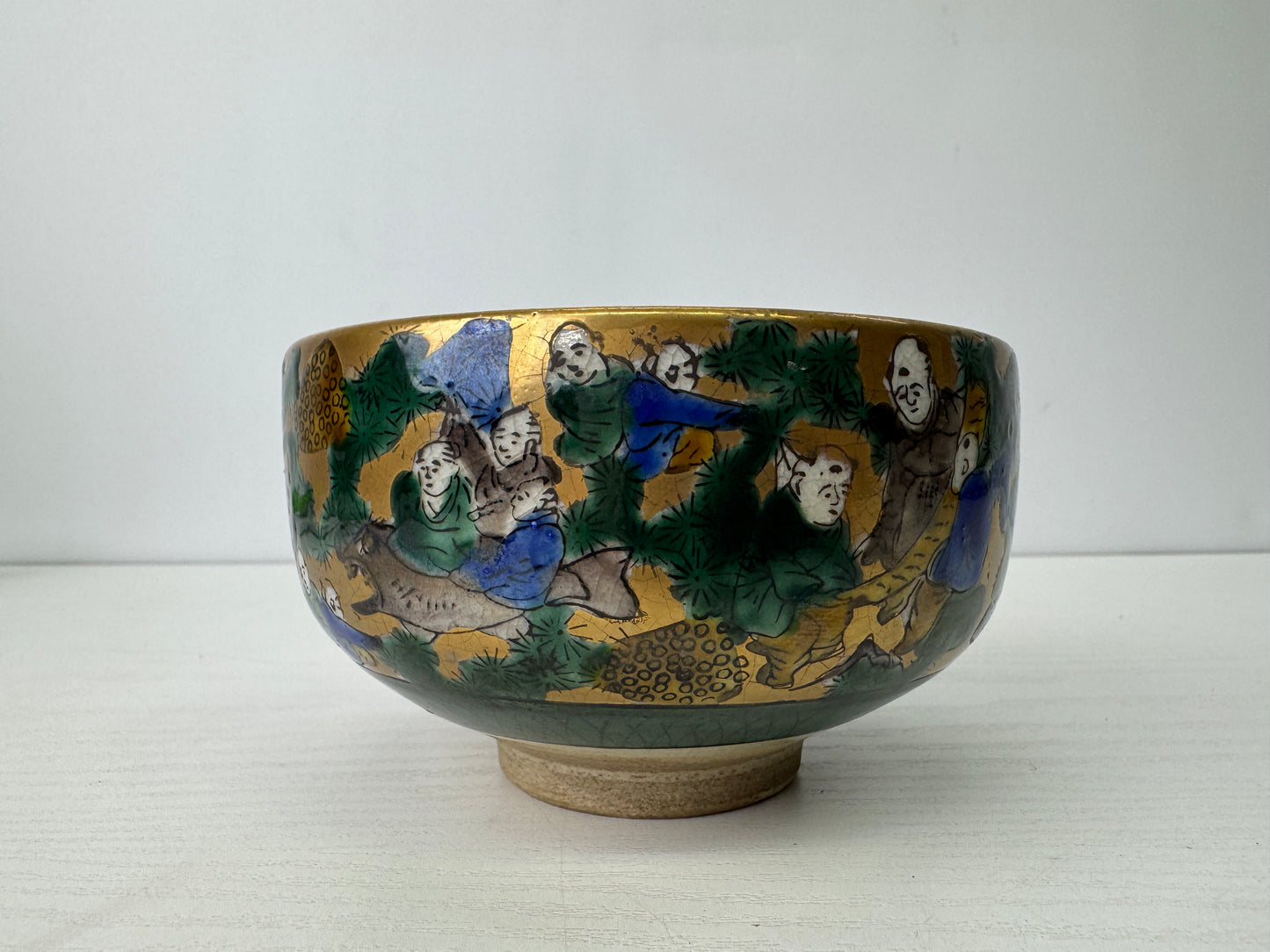 Y9283 CHAWAN Kutani-ware bowl Karako signed box Japan antique tea ceremony cup