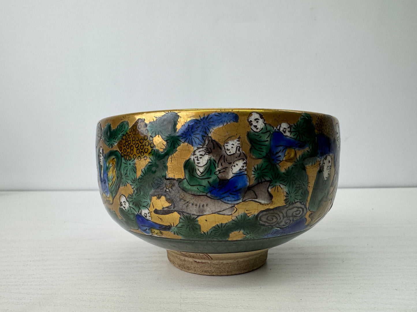 Y9283 CHAWAN Kutani-ware bowl Karako signed box Japan antique tea ceremony cup