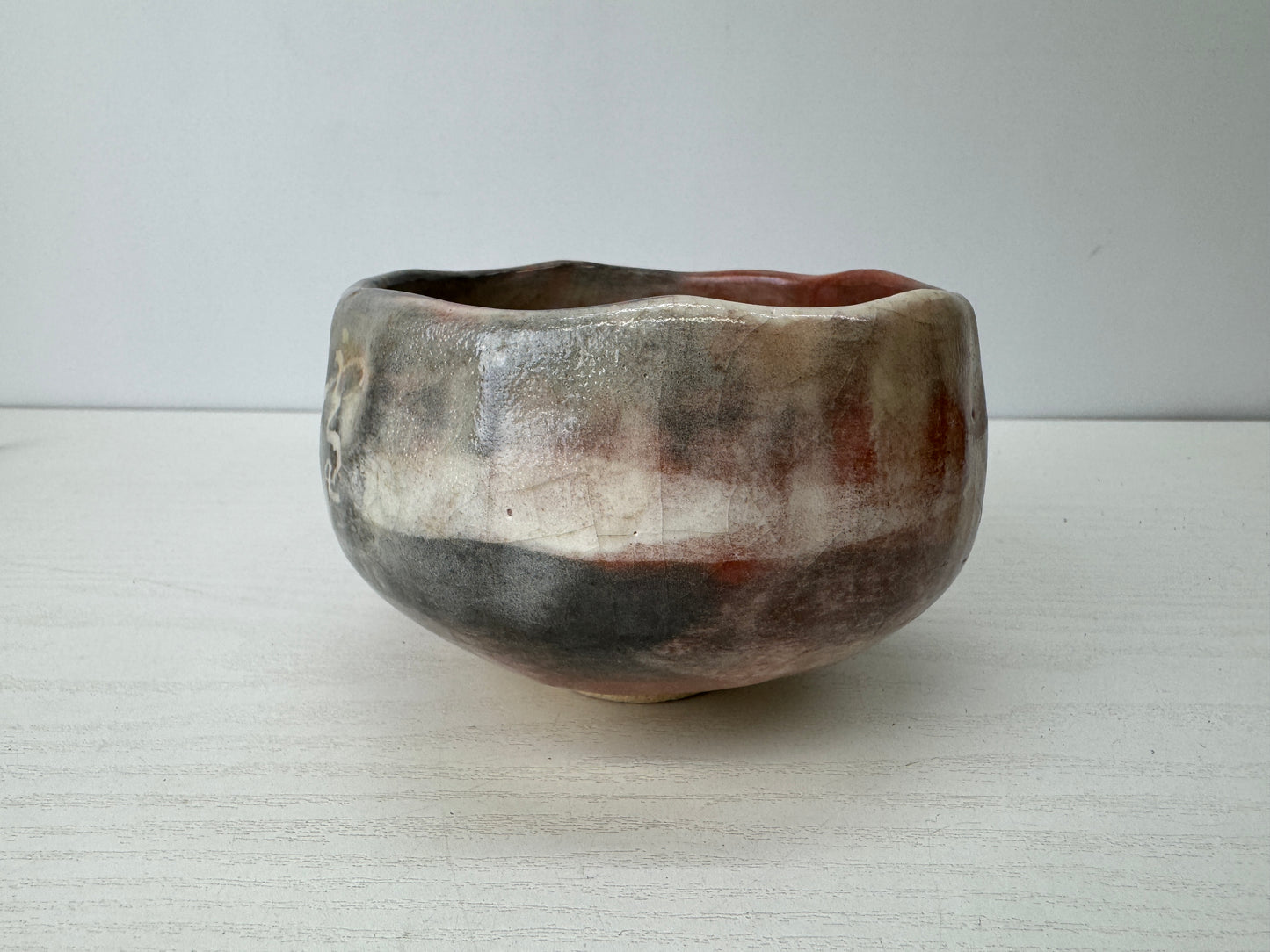 Y9284 CHAWAN Raku-ware red bowl signed box Japan antique tea ceremony pottery