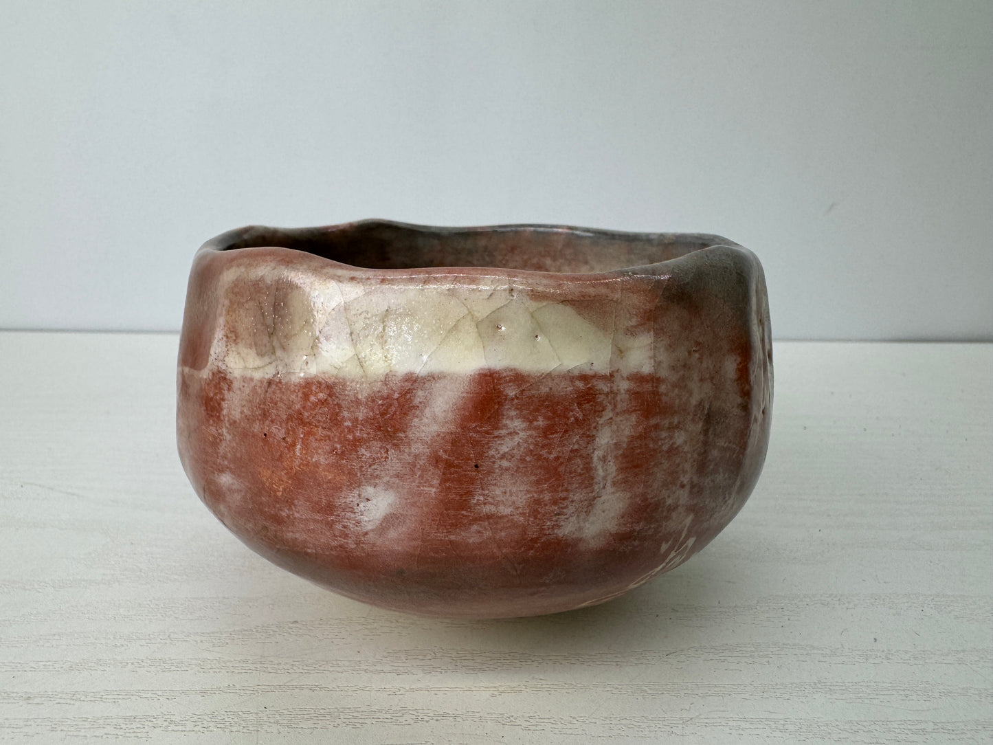 Y9284 CHAWAN Raku-ware red bowl signed box Japan antique tea ceremony pottery