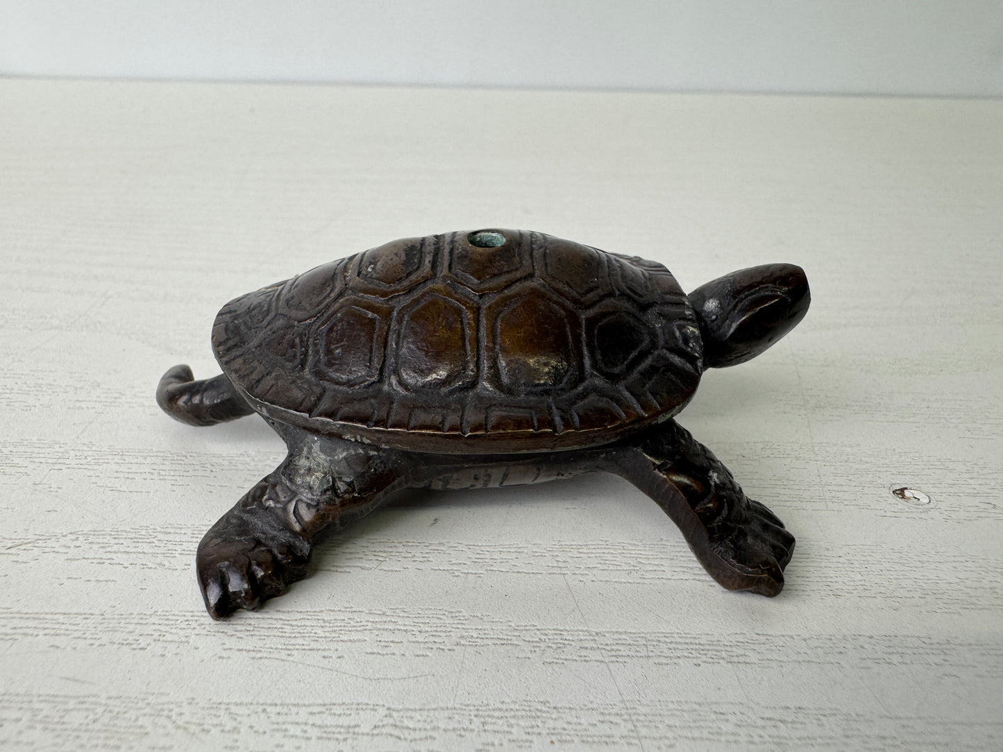 Y9293 SUITEKI Copper turtle stationery suzuri water pot signed Japan antique