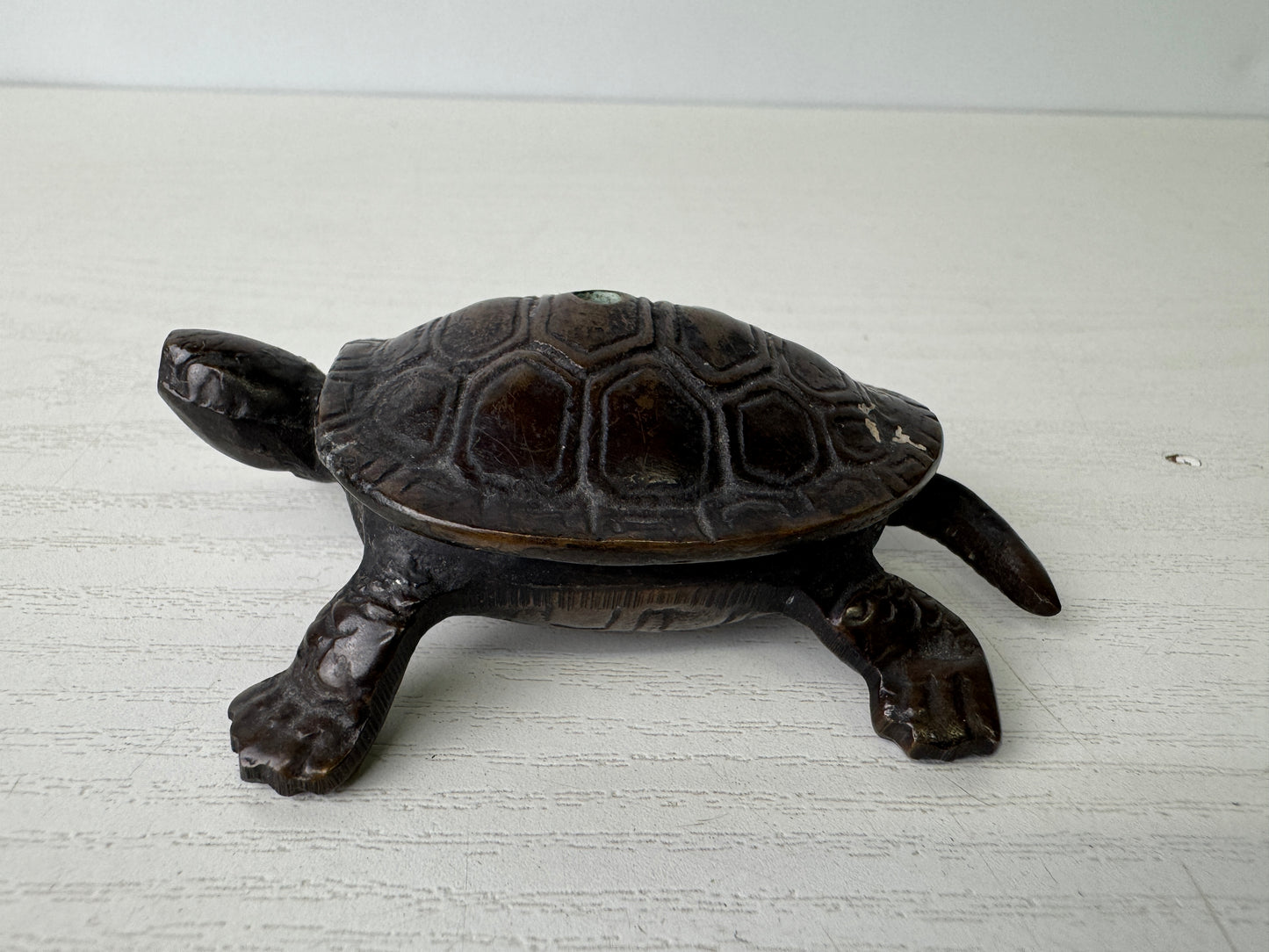 Y9293 SUITEKI Copper turtle stationery suzuri water pot signed Japan antique