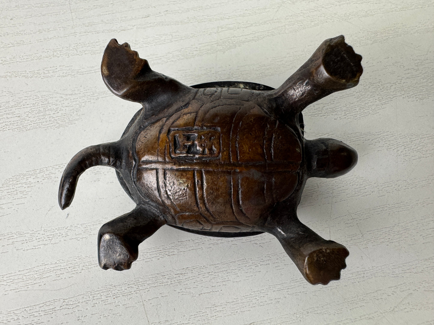 Y9293 SUITEKI Copper turtle stationery suzuri water pot signed Japan antique