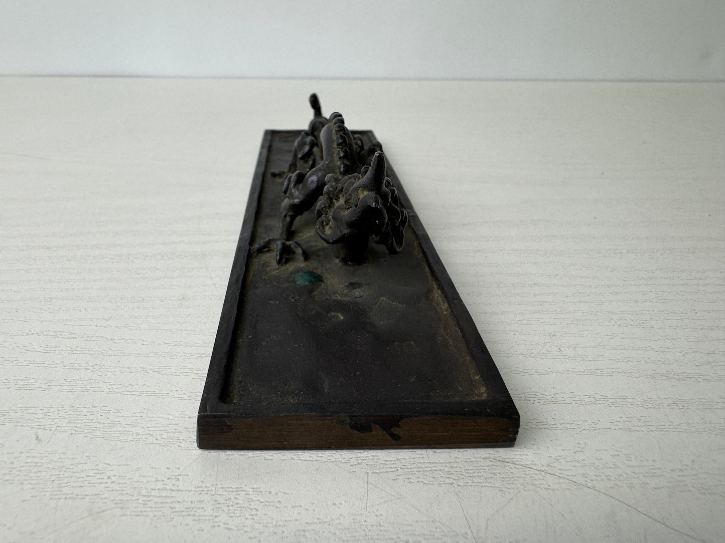 Y9294 OKIMONO Copper paperweight Dragon signed stationery Japan antique figure