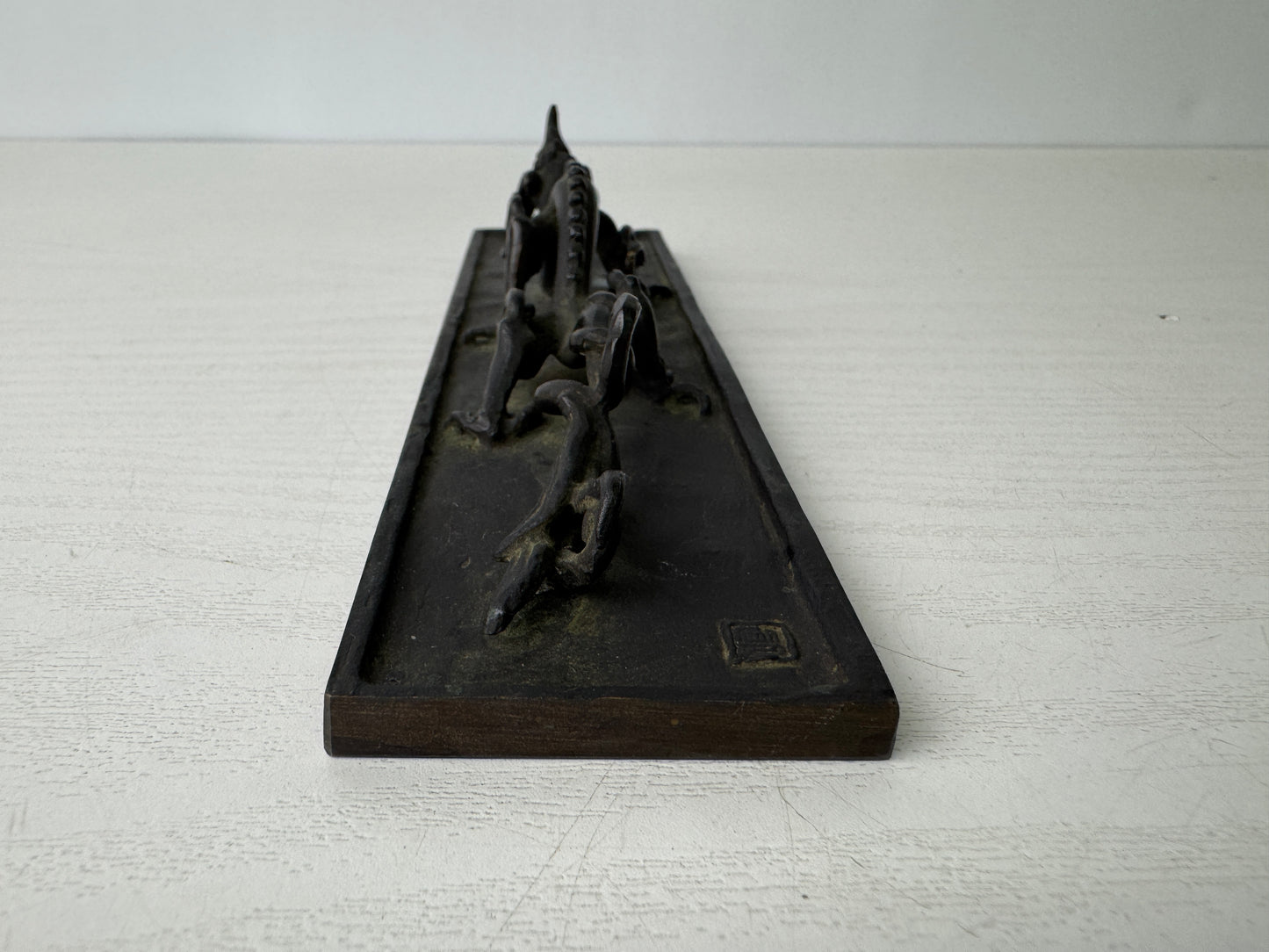 Y9294 OKIMONO Copper paperweight Dragon signed stationery Japan antique figure