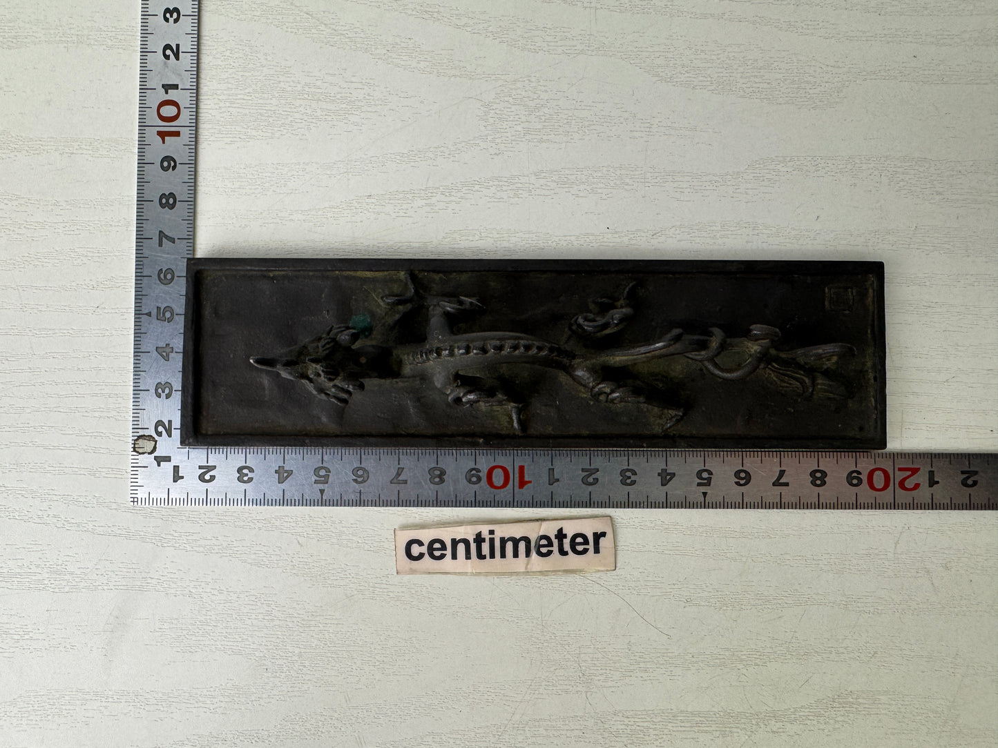 Y9294 OKIMONO Copper paperweight Dragon signed stationery Japan antique figure