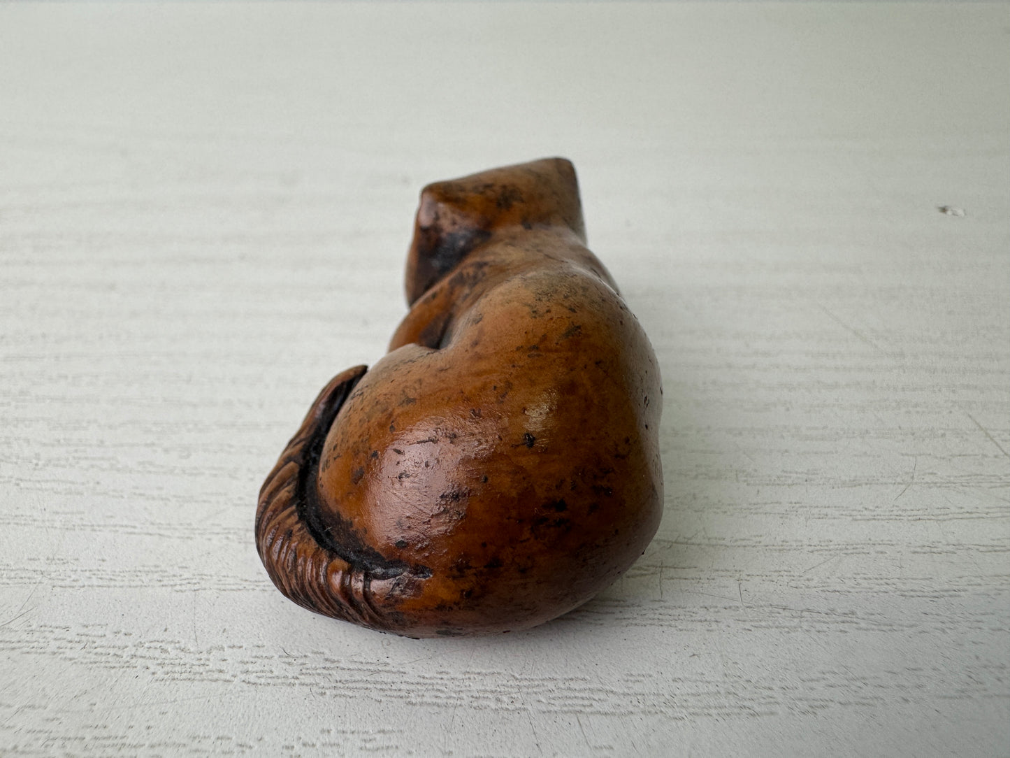 Y9298 NETSUKE wood carving Cat figure Japan antique kimono accessory fashion