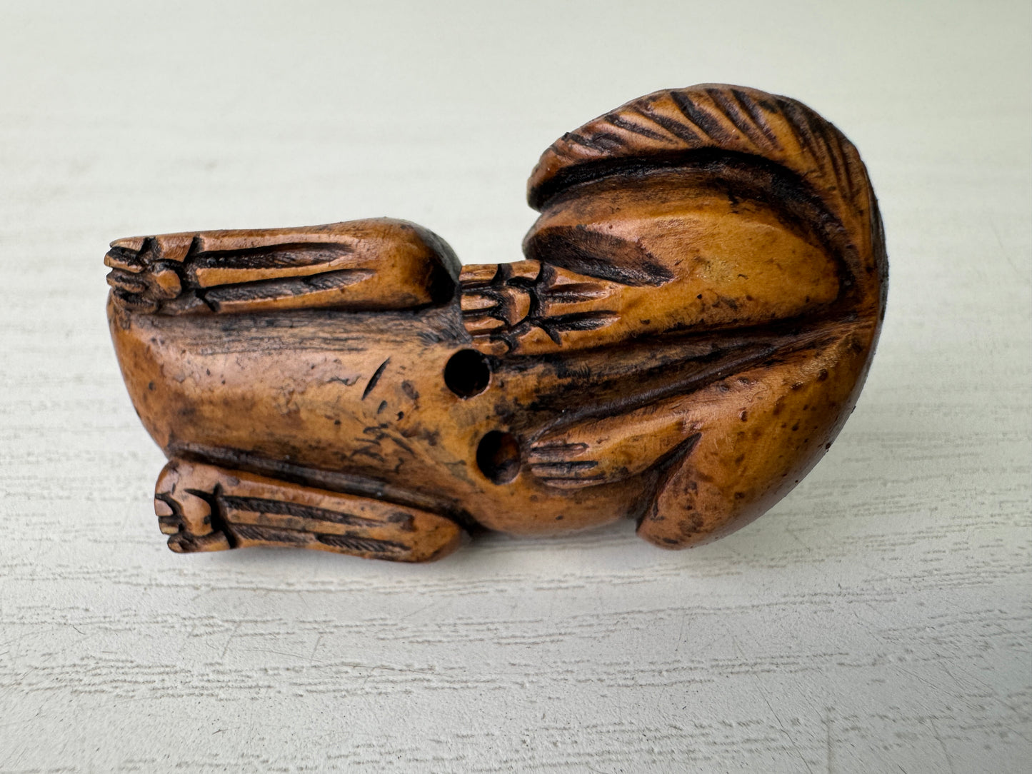 Y9298 NETSUKE wood carving Cat figure Japan antique kimono accessory fashion