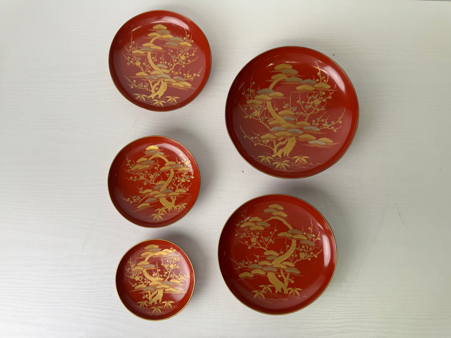 Y9303 CHAWAN Nine-layered Sake cup set Makie box Japan antique tableware kitchen