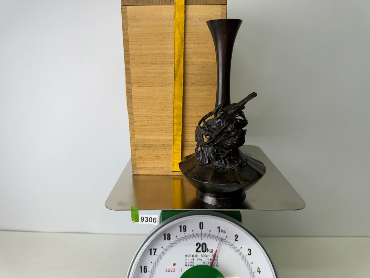 Y9306 FLOWER VASE Copper signed box Japan ikebana floral arrangement interior