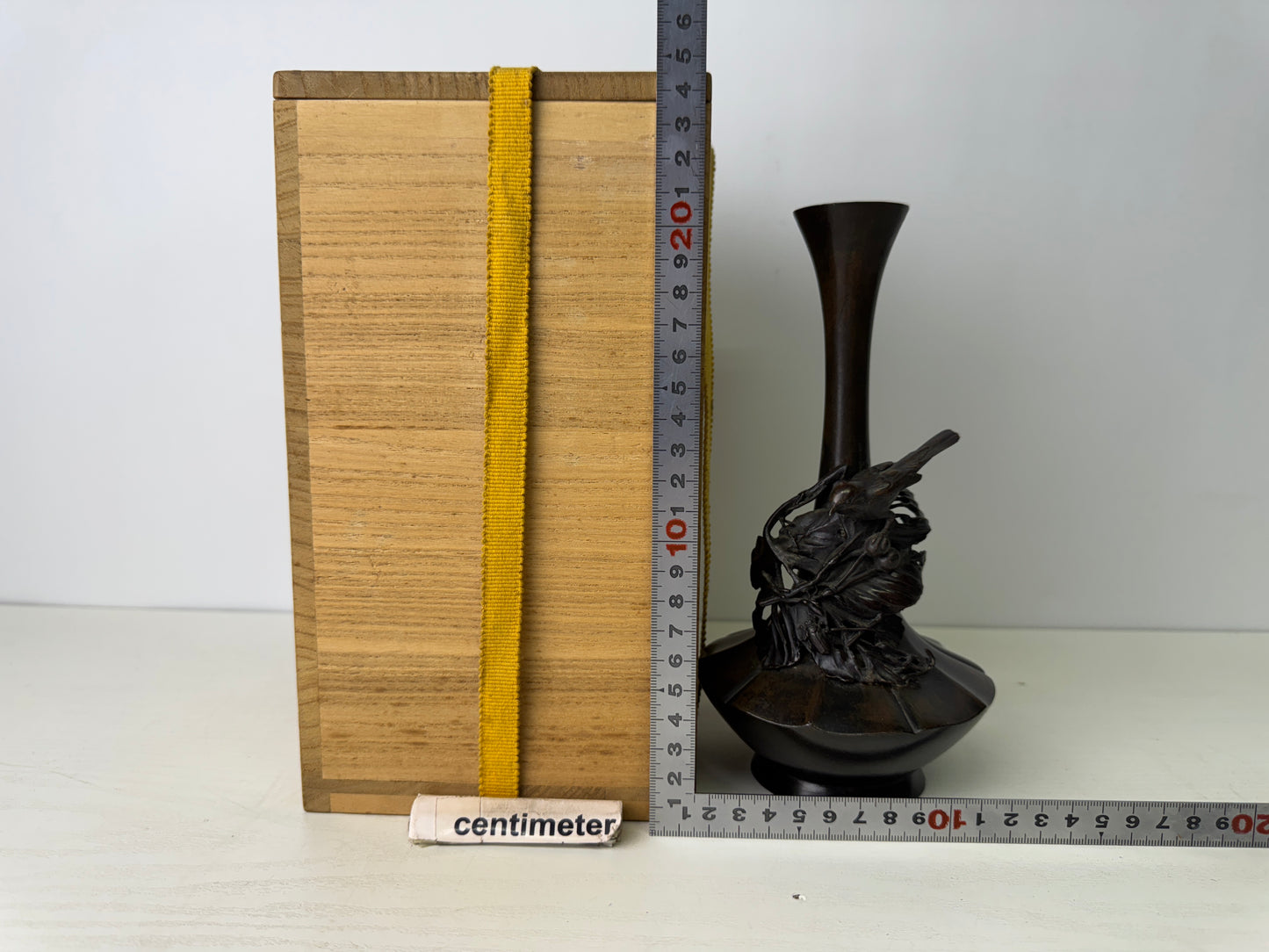 Y9306 FLOWER VASE Copper signed box Japan ikebana floral arrangement interior