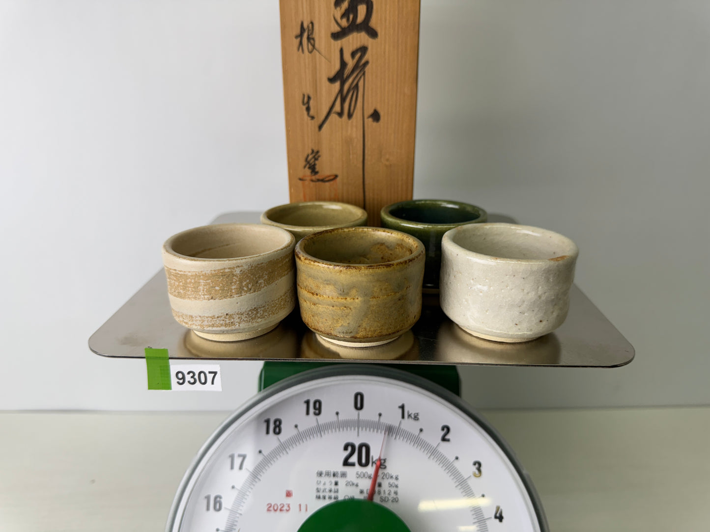 Y9307 CHAWAN Mino-ware 5 Sake cups signed box Japan antique tableware kitchen
