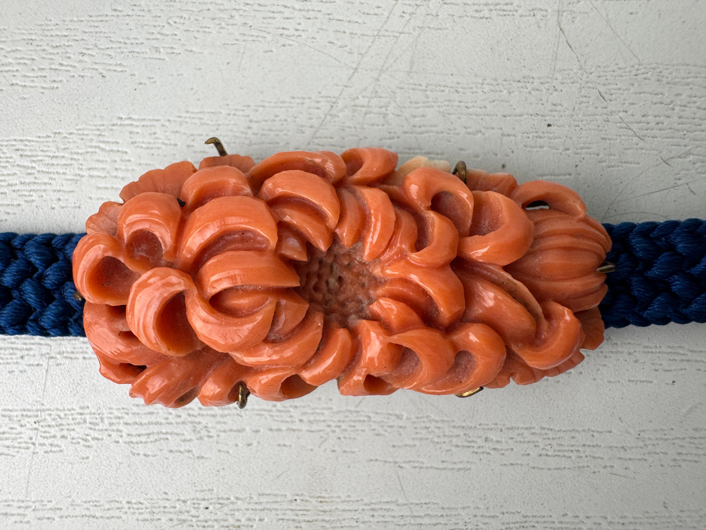Y9323 OBIDOME Genuine coral sash clip brooch box Japan antique kimono accessory