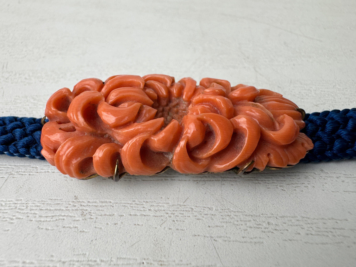 Y9323 OBIDOME Genuine coral sash clip brooch box Japan antique kimono accessory