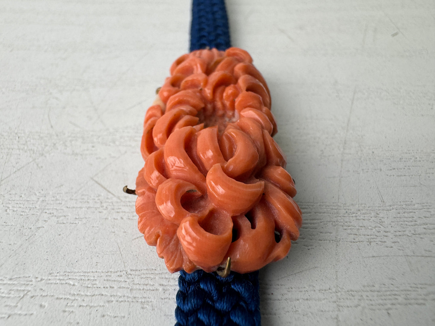 Y9323 OBIDOME Genuine coral sash clip brooch box Japan antique kimono accessory