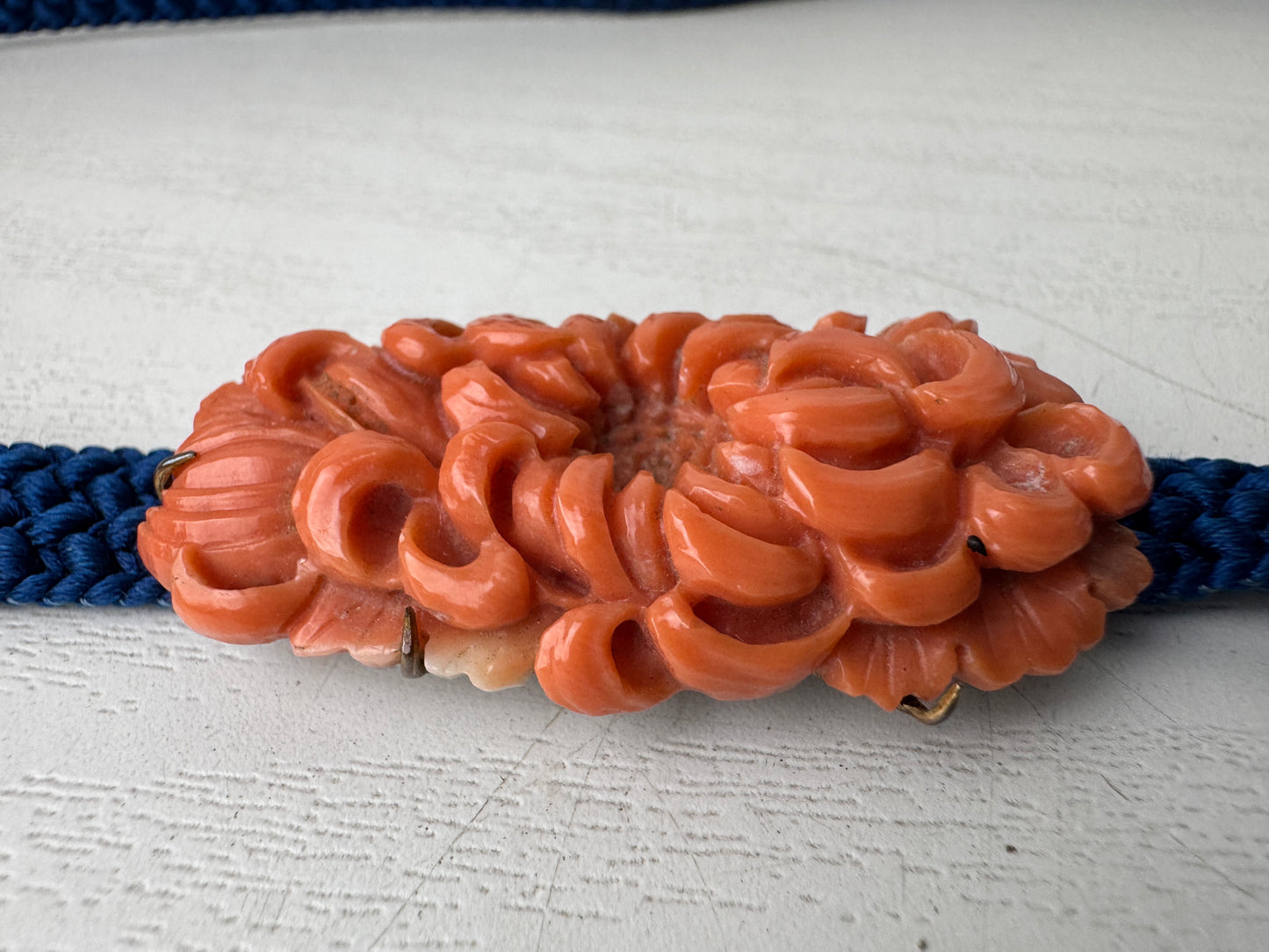 Y9323 OBIDOME Genuine coral sash clip brooch box Japan antique kimono accessory