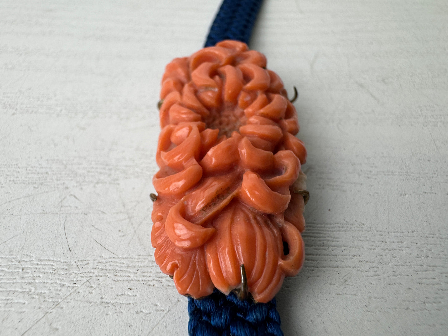 Y9323 OBIDOME Genuine coral sash clip brooch box Japan antique kimono accessory