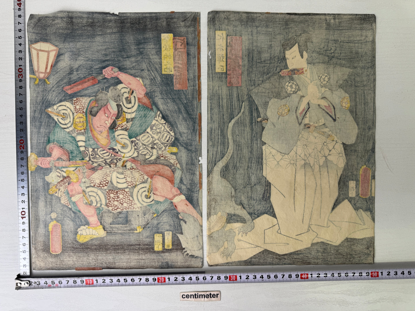 Y9327 WOODBLOCK PRINT Toyokuni Ghost diptych mouse Japan Ukiyoe antique art