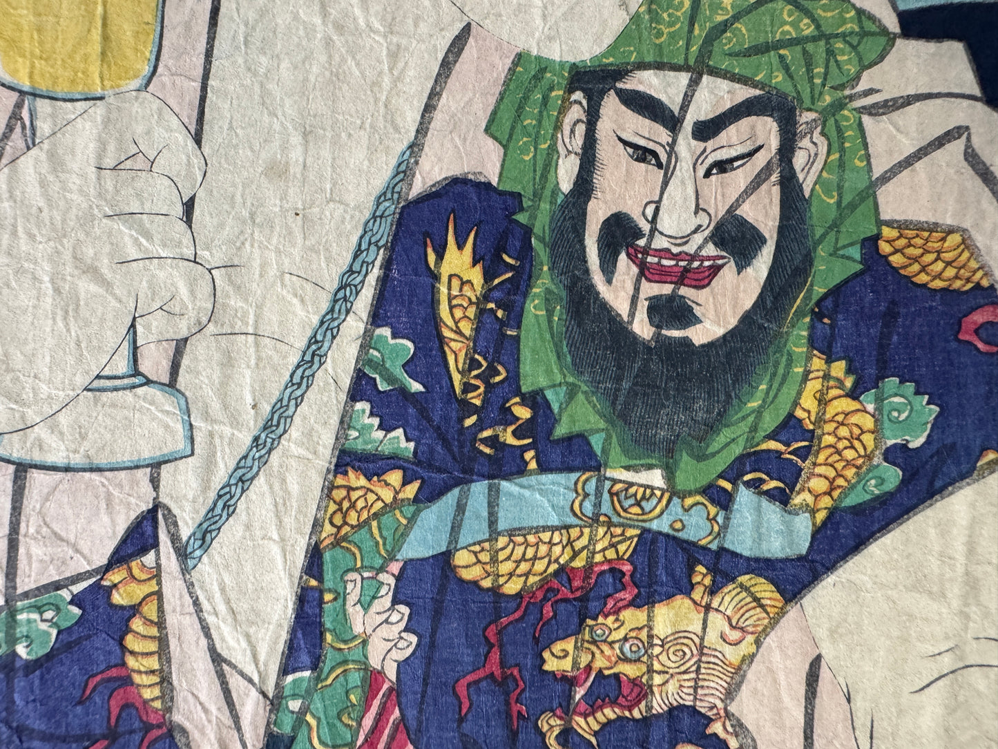Y9328 WOODBLOCK PRINT Kunichika Portrait diptych backing Japan Ukiyoe antique