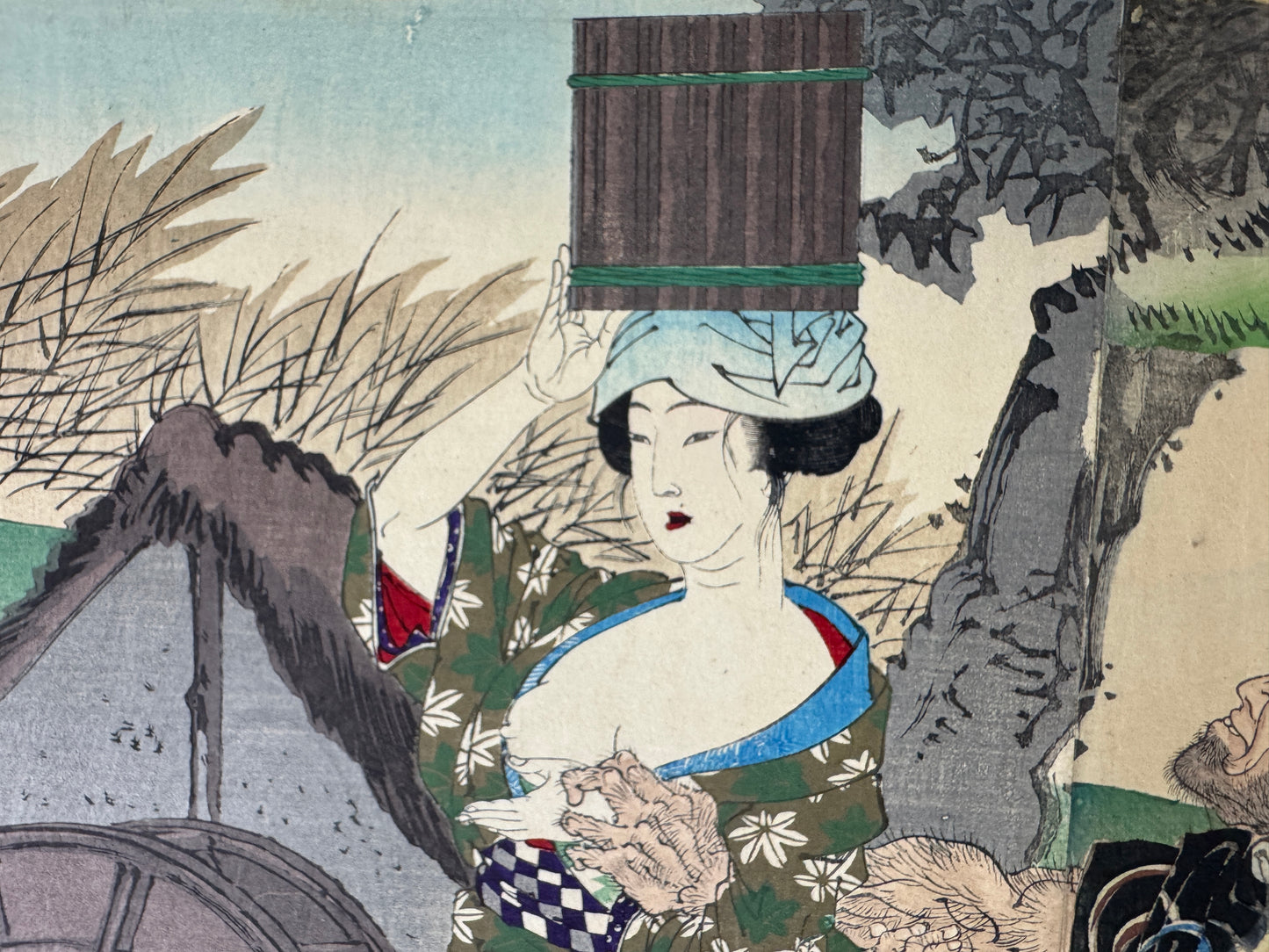 Y9329 WOODBLOCK PRINT Portrait person diptych backing Japan Ukiyoe antique art