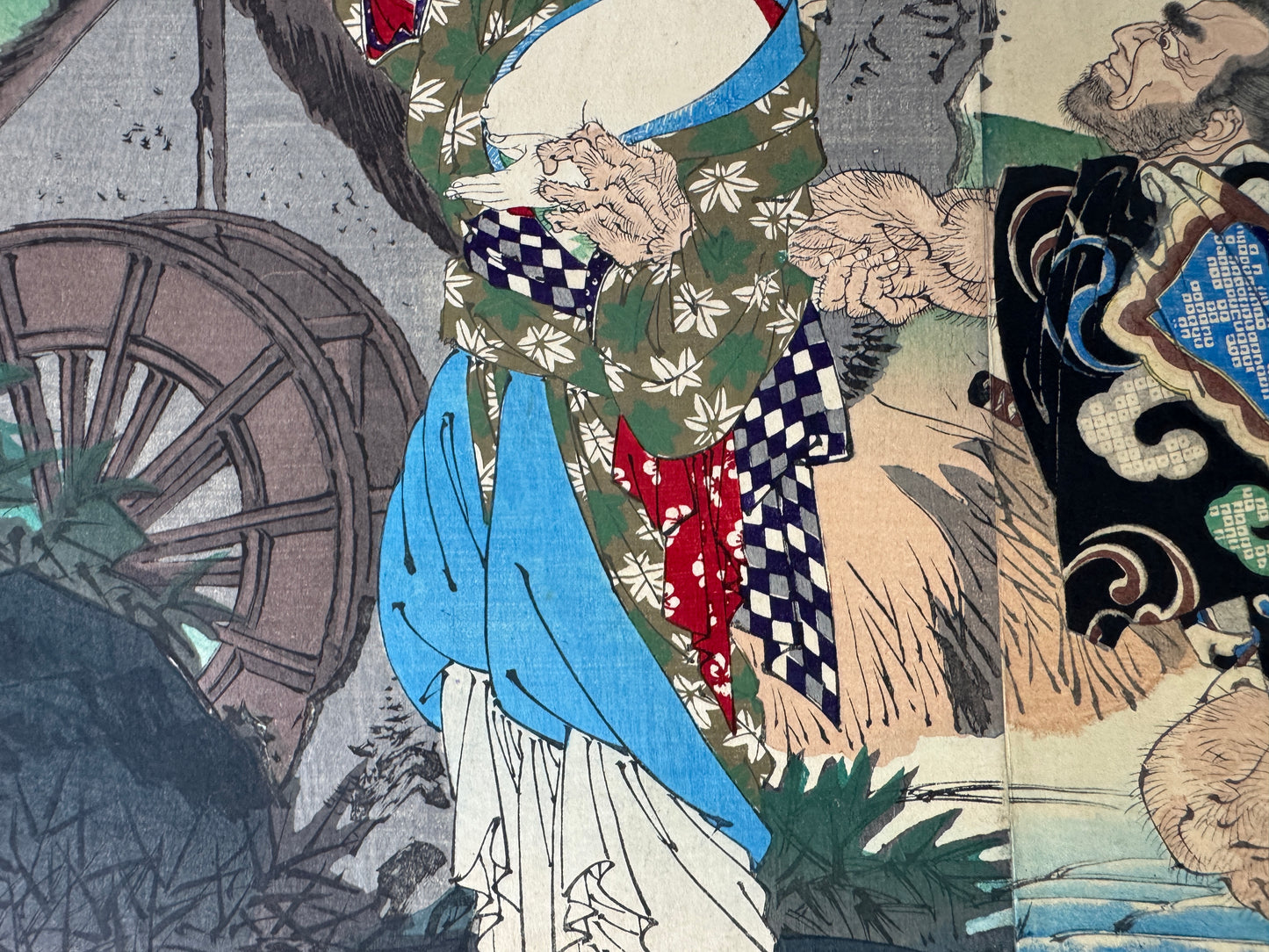 Y9329 WOODBLOCK PRINT Portrait person diptych backing Japan Ukiyoe antique art