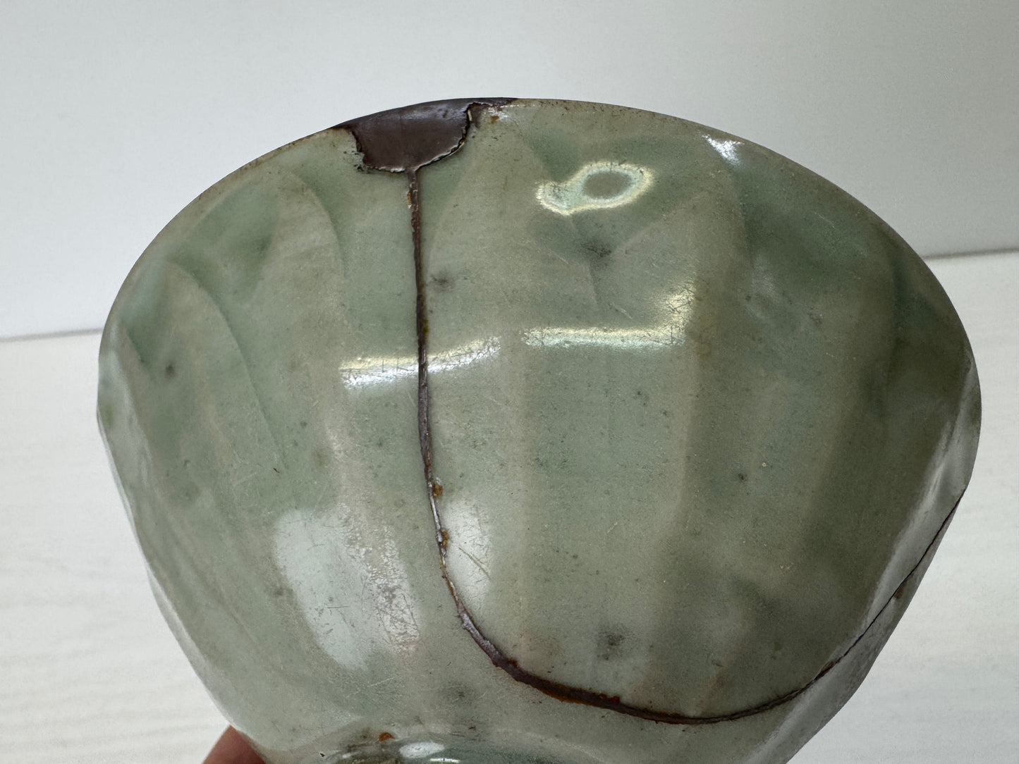 Y9332 CHAWAN Celadon bowl kintsugi box China antique tableware pottery kitchen