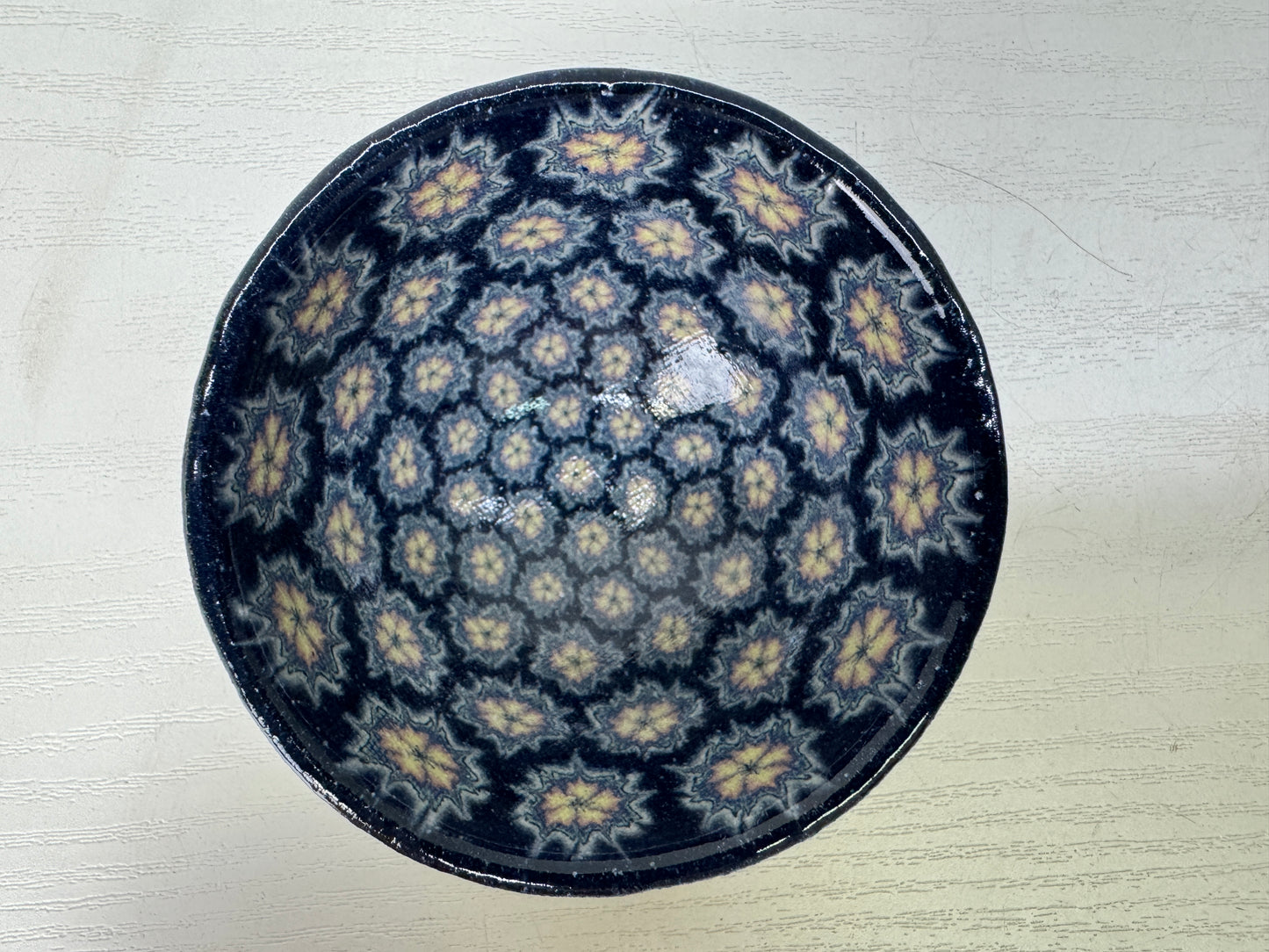 Y9341 CHAWAN Mino-ware sake cup Neriage signed box Japan antique tableware