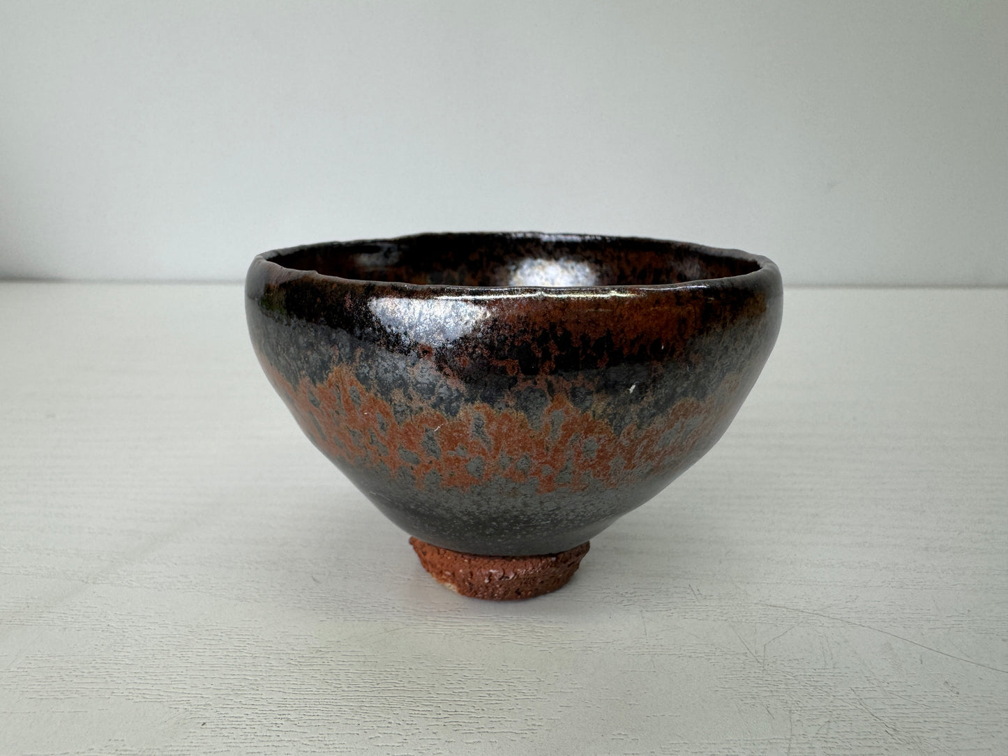 Y9342 CHAWAN Kyo-ware Yuteki Tenmoku Sake cup signed box Japan antique tableware