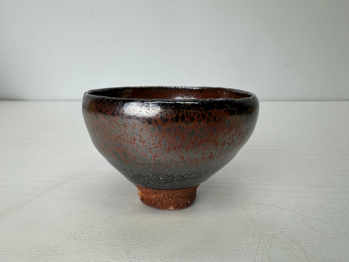 Y9342 CHAWAN Kyo-ware Yuteki Tenmoku Sake cup signed box Japan antique tableware