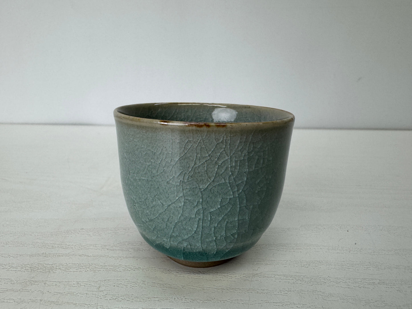 Y9343 CHAWAN Seto-ware gray celadon Sake cup signed box Japan antique tableware