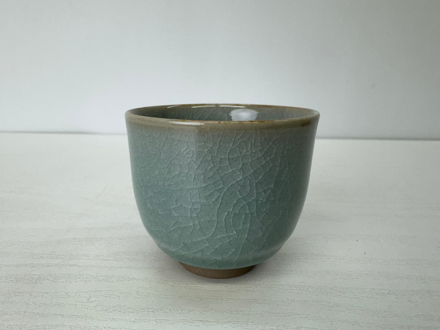Y9343 CHAWAN Seto-ware gray celadon Sake cup signed box Japan antique tableware