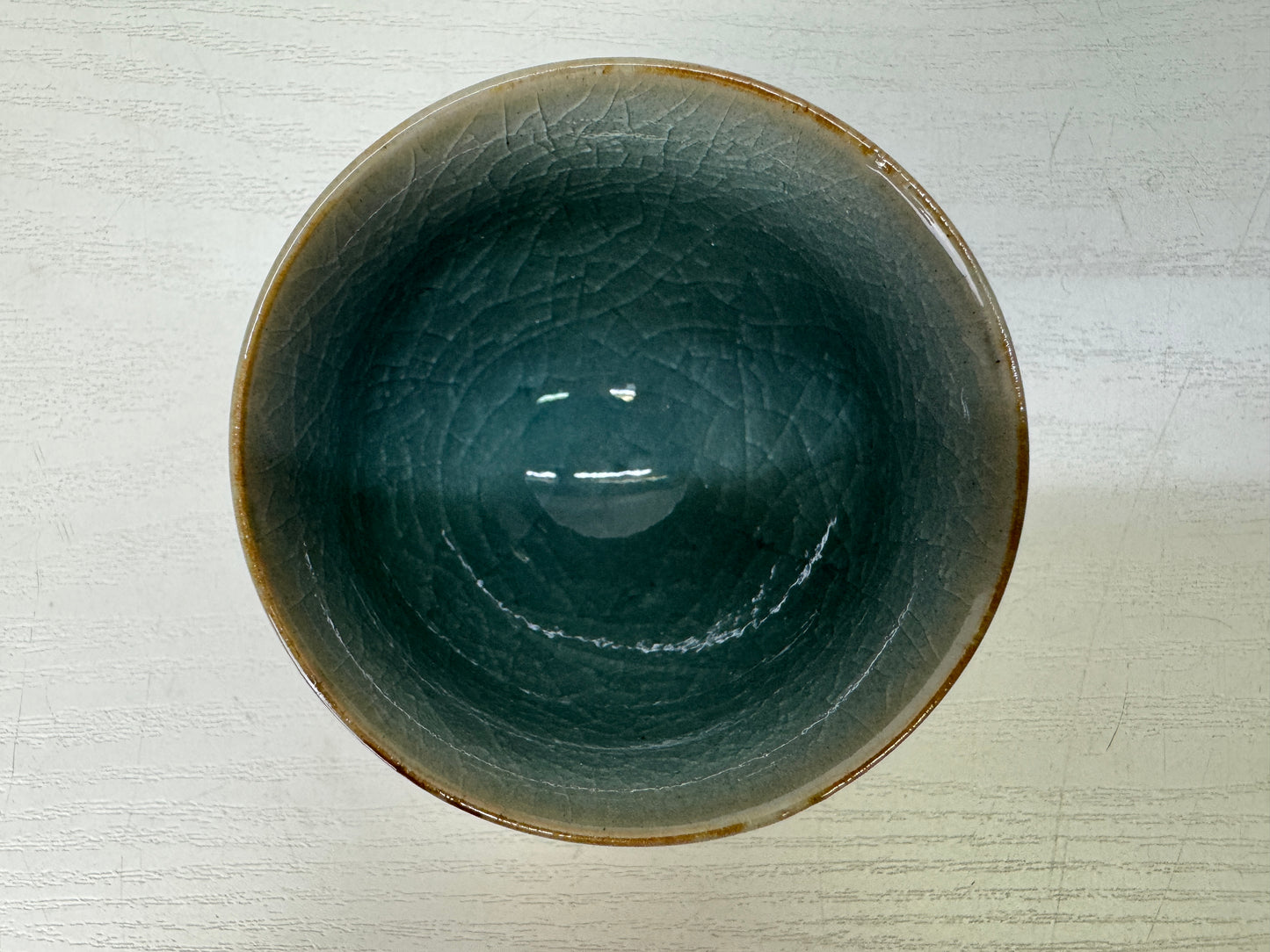 Y9343 CHAWAN Seto-ware gray celadon Sake cup signed box Japan antique tableware