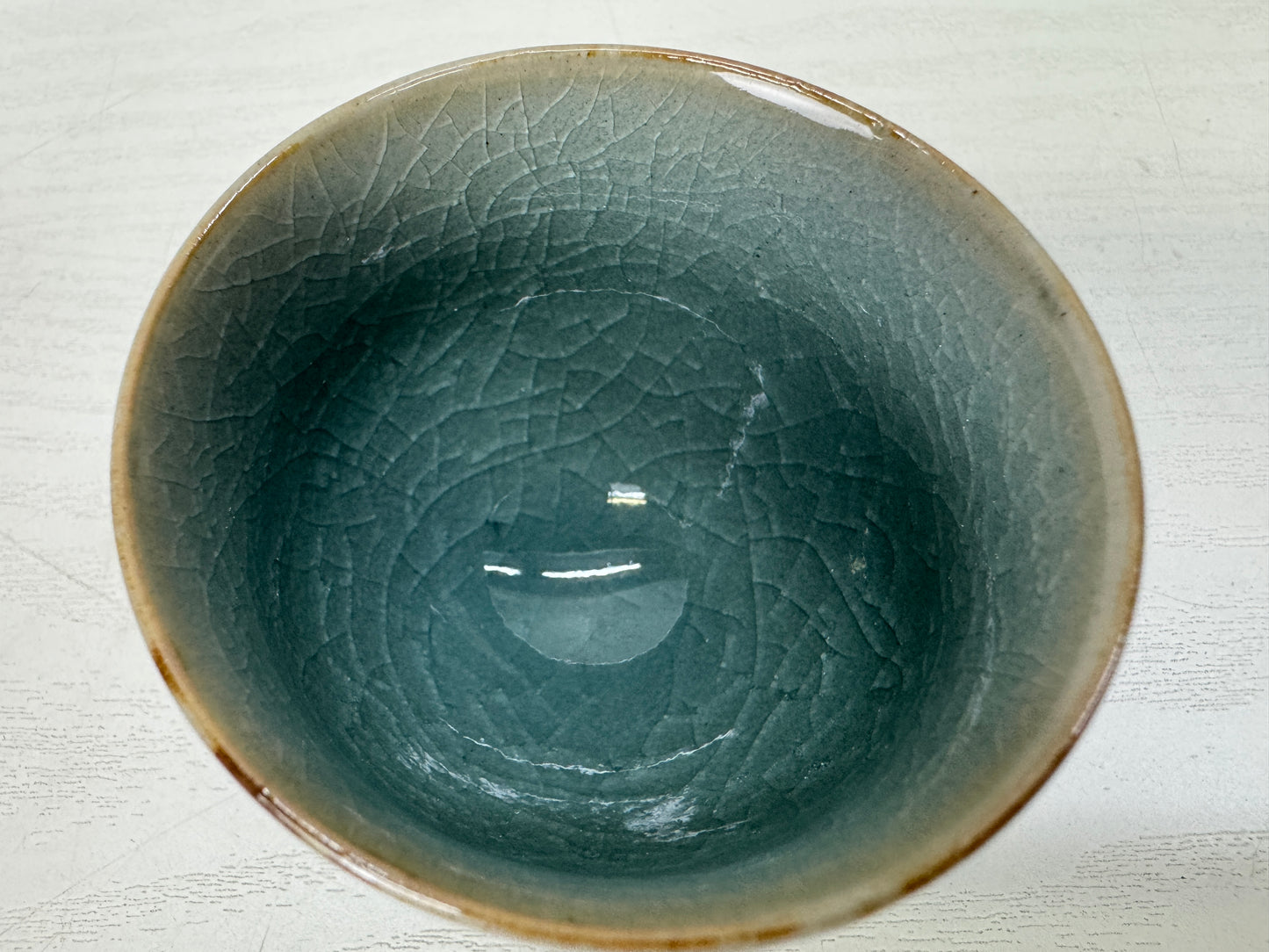 Y9343 CHAWAN Seto-ware gray celadon Sake cup signed box Japan antique tableware