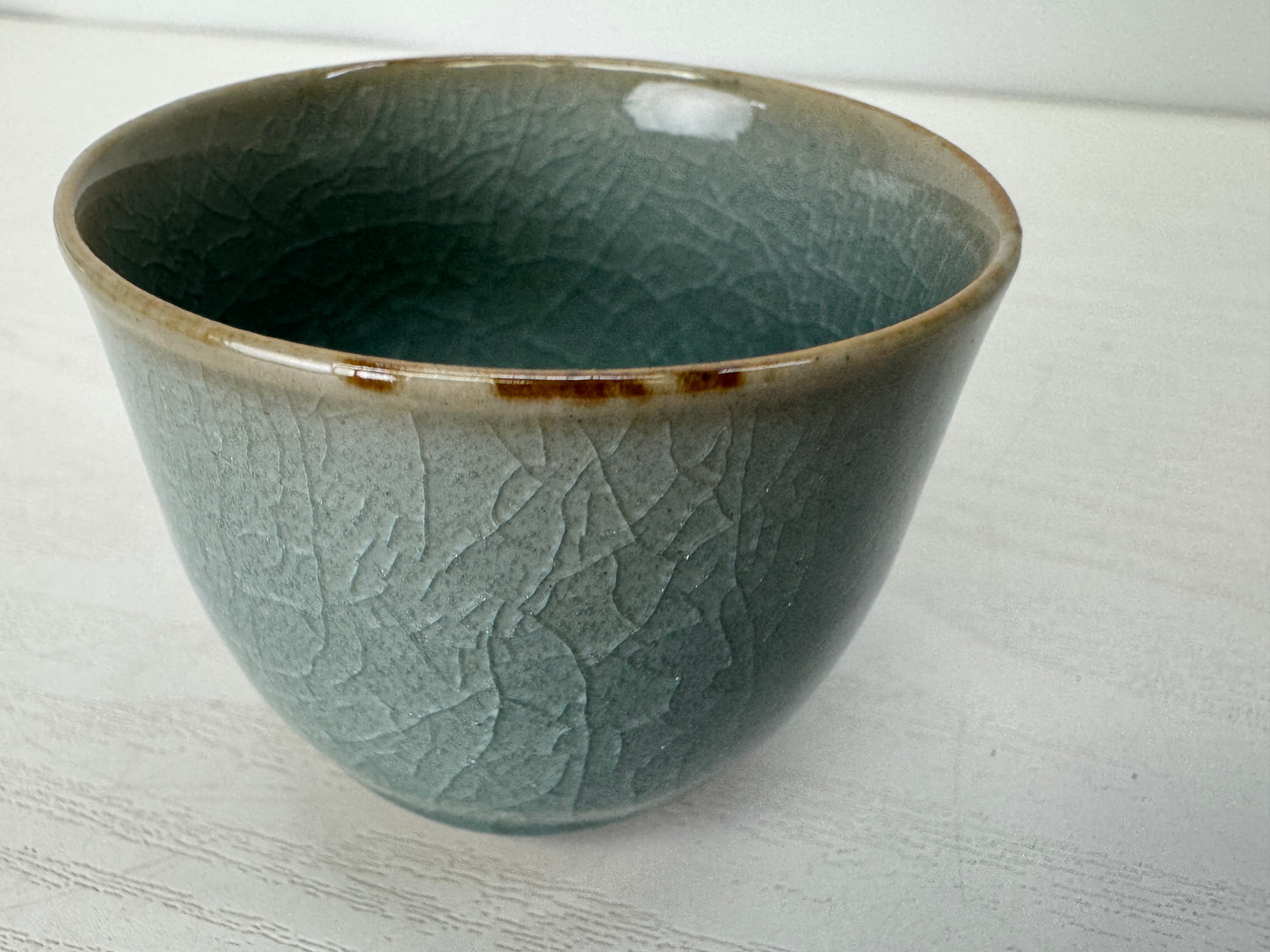 Y9343 CHAWAN Seto-ware gray celadon Sake cup signed box Japan antique tableware