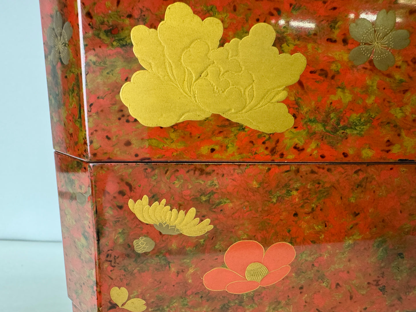 Y9350 BOX Wakasa lacquer Makie 5-tiered container Japan antique case storage