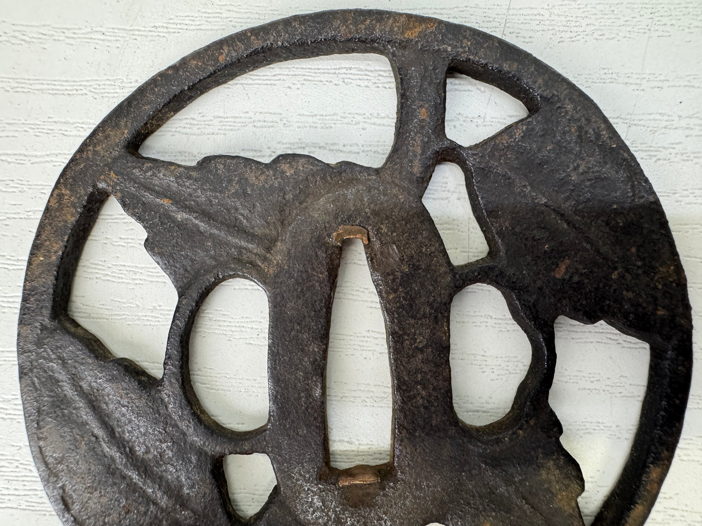 Y9356 TSUBA Iron sword guard Leaf Japan samurai katana antique koshirae edo