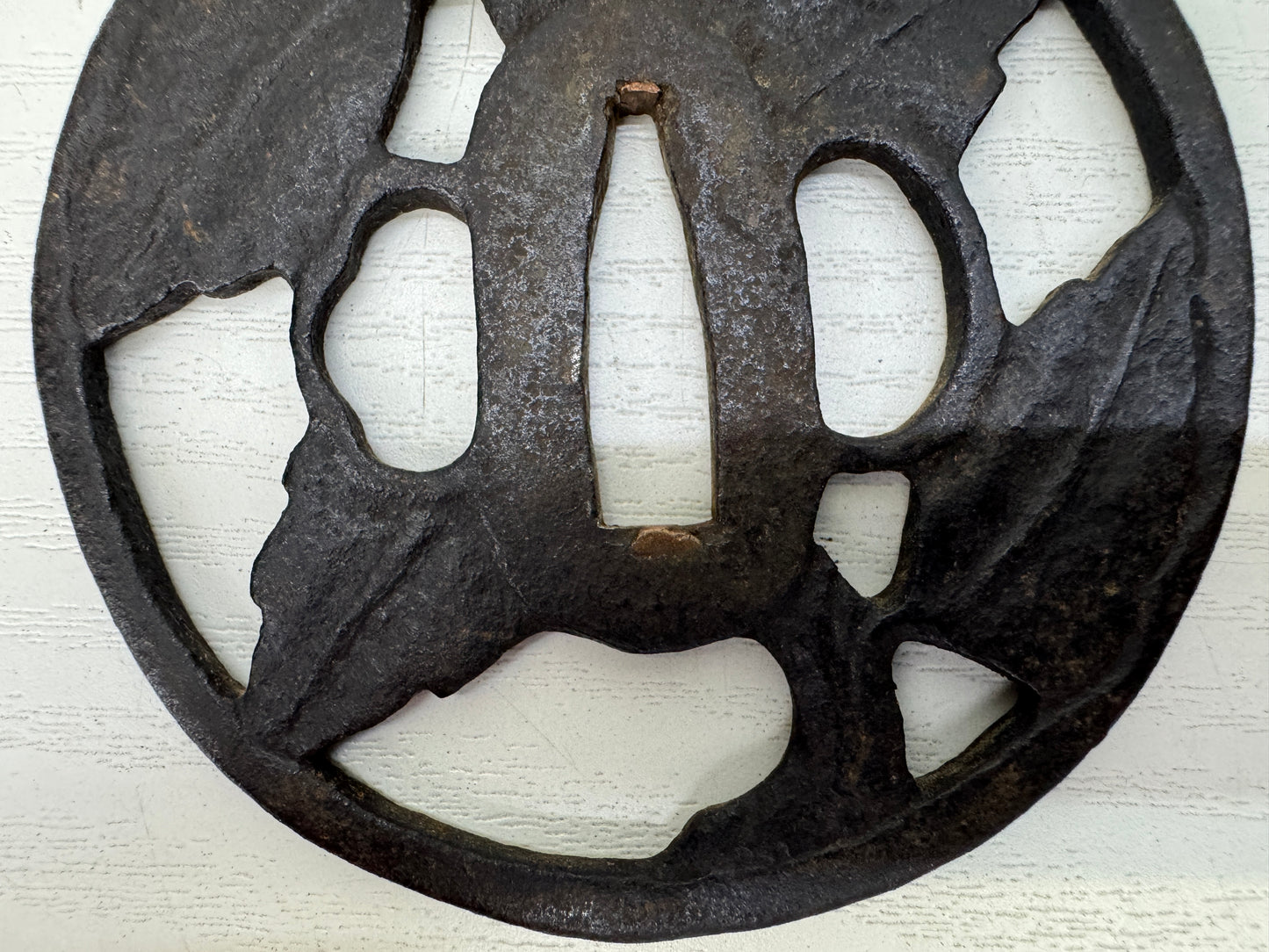 Y9356 TSUBA Iron sword guard Leaf Japan samurai katana antique koshirae edo
