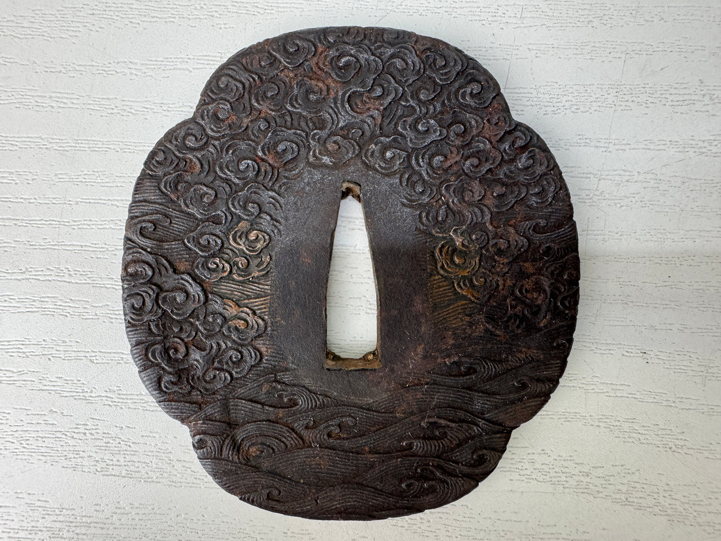 Y9358 TSUBA Iron sword guard wave cloud Japan samurai katana antique koshirae