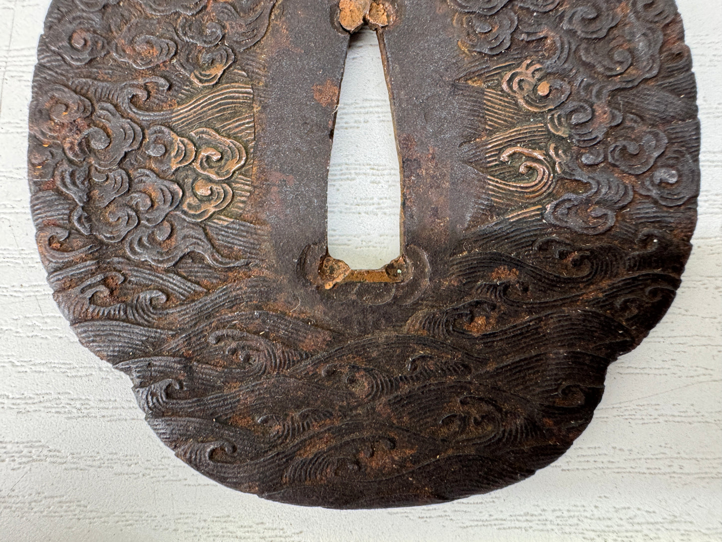 Y9358 TSUBA Iron sword guard wave cloud Japan samurai katana antique koshirae