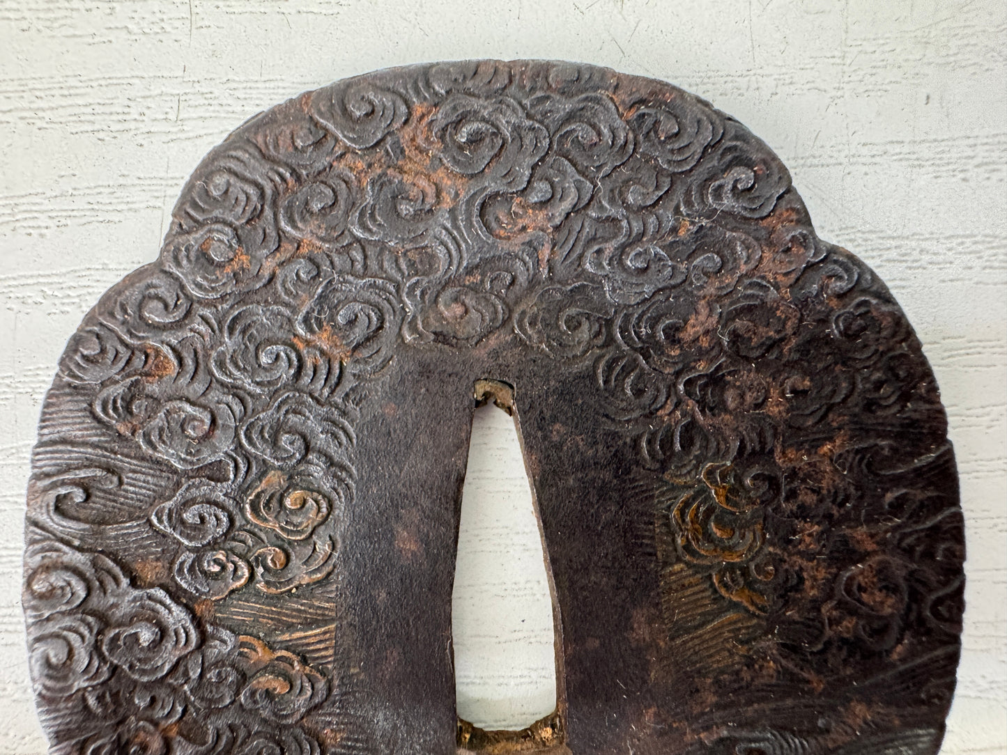 Y9358 TSUBA Iron sword guard wave cloud Japan samurai katana antique koshirae